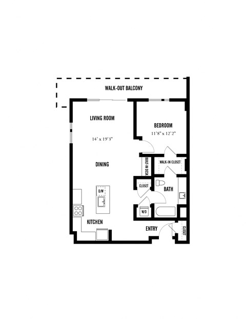 Floor plan for 1 bed, 1 bath, 806 sqft