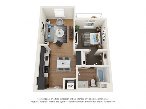 Floor plan for 1 bed, 1 bath, 663 sqft