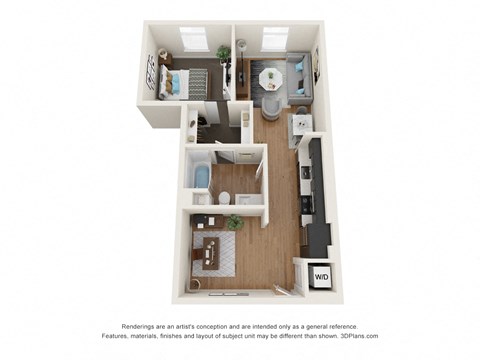 Floor plan for 1 bed, 1 bath, 698 sqft