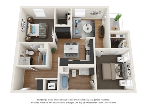 Floor plan for 2 beds, 2 baths, 953 sqft