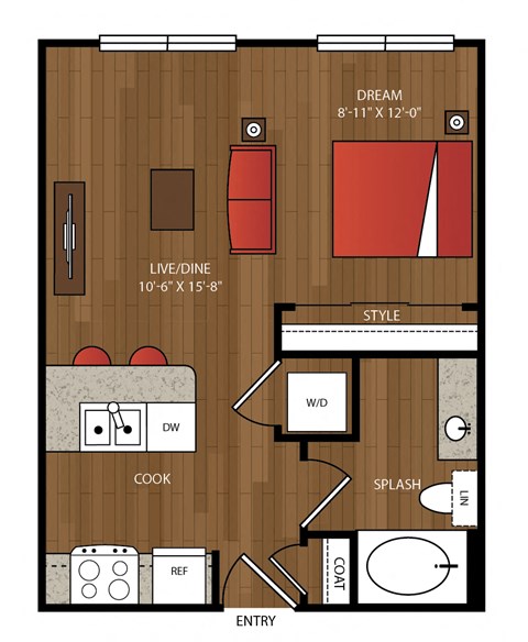 Floor plan for studio, 1 bath, 506 sqft