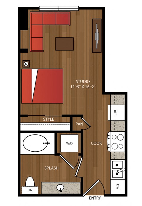 Floor plan for studio, 1 bath, 435 sqft