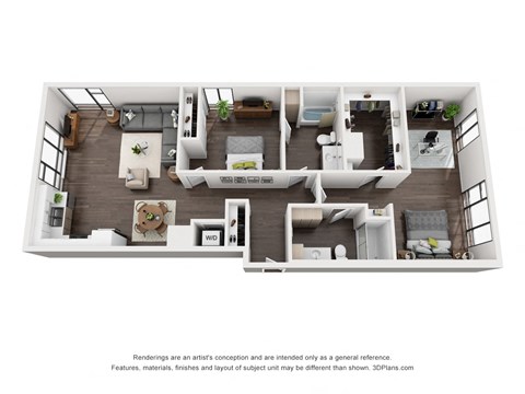 Floor plan for 2 beds, 2 baths, 1416 sqft