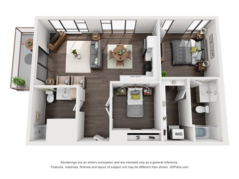 Floor plan for 2 beds, 2 baths, 1007 sqft