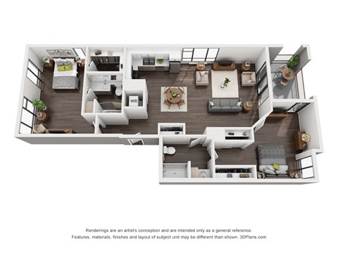 Floor plan for 2 beds, 2 baths, 1346 sqft