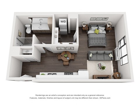 Floor plan for studio, 1 bath, 567 sqft