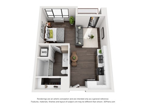 Floor plan for studio, 1 bath, 531 sqft