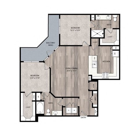 Floor plan for 2 beds, 2 baths, 1253 sqft