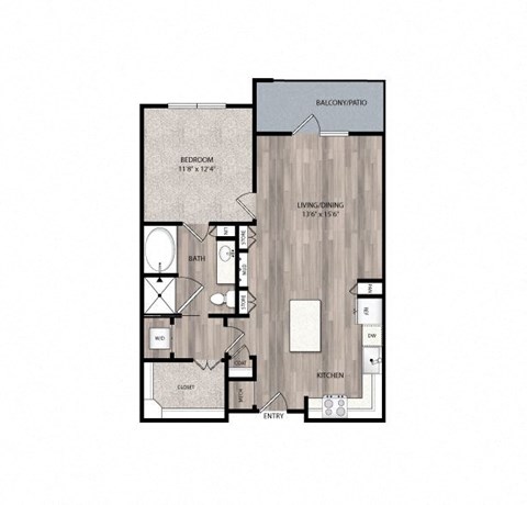 Floor plan for 1 bed, 1 bath, 830 sqft