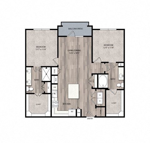 Floor plan for 2 beds, 2 baths, 1224 sqft