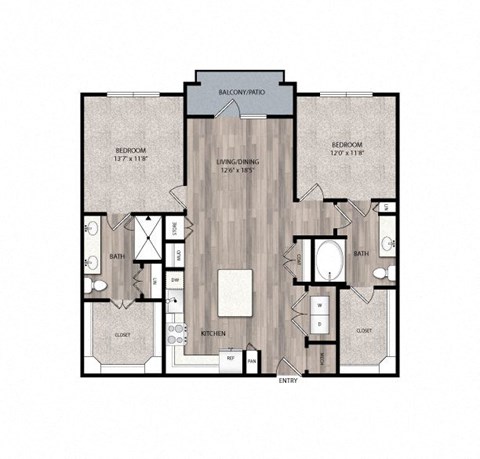 Floor plan for 2 beds, 2 baths, 1191 sqft