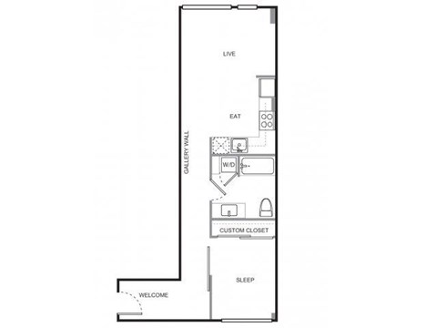 Floor plan for 1 bed, 1 bath, 708 sqft