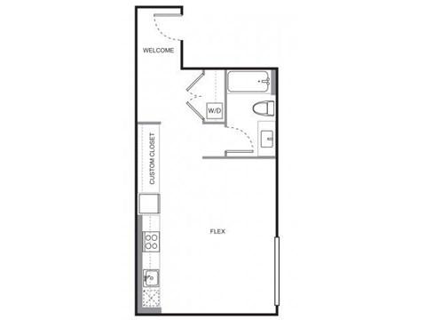 Floor plan for studio, 1 bath, 517 sqft