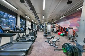 Boulder apartment for rent - A gym with treadmills, weights and exercise balls.