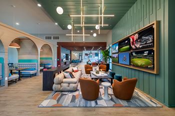 Clubhouse lounges with fireplace & big screens