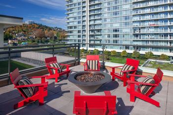 Rooftop terrace with spectacular views of the williamette river, cascade mountain range & mount hood