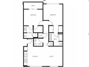 Floor plan for 2 beds, 2.5 baths, 1247 sqft