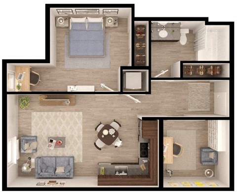 Floor plan for 1 bed, 1 bath, 788 sqft