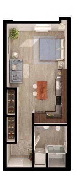 Floor plan for studio, 1 bath, 484 sqft