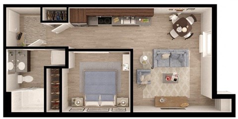 Floor plan for 1 bed, 1 bath, 572 sqft
