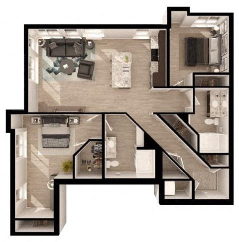 Floor plan for 2 beds, 2 baths, 1176 sqft
