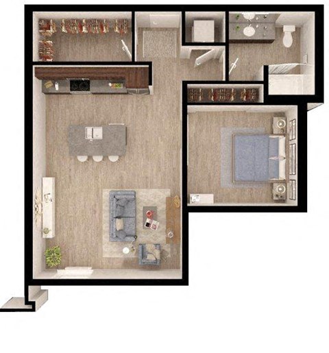 Floor plan for 1 bed, 1 bath, 808 sqft