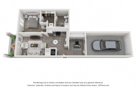 Floor plan for 1 bed, 1 bath, 726 sqft