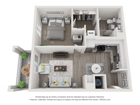 Floor plan for 1 bed, 1 bath, 626 sqft