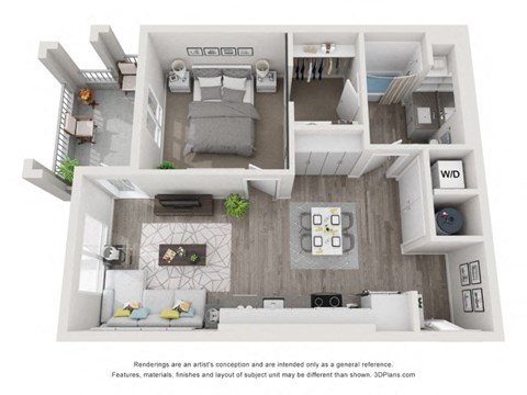 Floor plan for 1 bed, 1 bath, 674 sqft