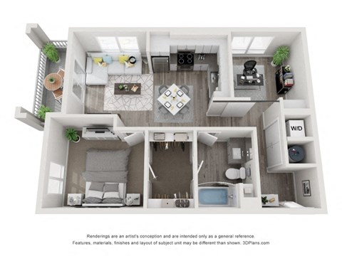 Floor plan for 1 bed, 1 bath, 796 sqft