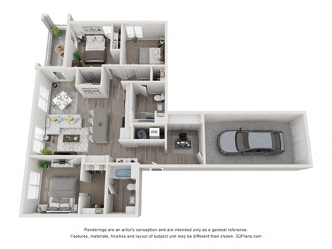 Floor plan for 3 beds, 2 baths, 1325 sqft