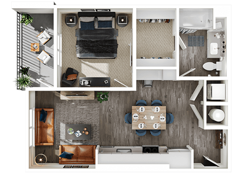 Floor plan for 1 bed, 1 bath, 680 sqft