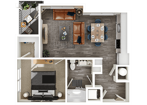 Floor plan for 1 bed, 1 bath, 713 sqft