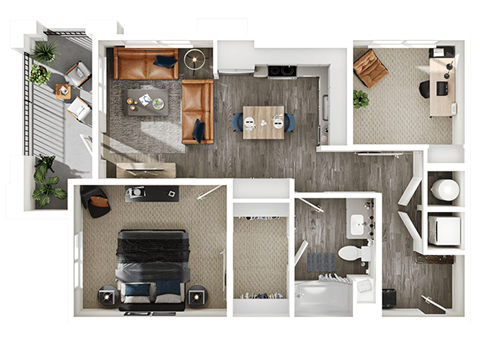Floor plan for 1 bed, 1 bath, 803 sqft