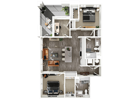Floor plan for 2 beds, 2 baths, 1172 sqft