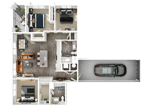 Floor plan for 3 beds, 2 baths, 1242 sqft