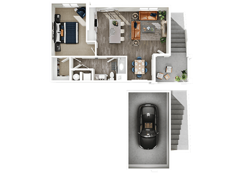 Floor plan for 1 bed, 1 bath, 822 sqft