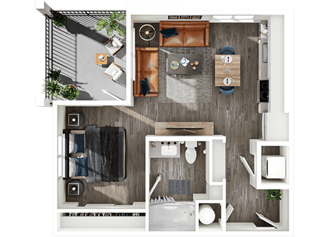 Floor plan for studio, 1 bath, 555 sqft