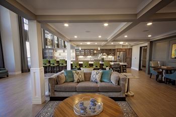 Community room with fireplace, demonstration kitchen and bar/lounge