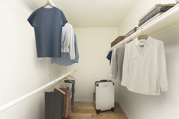 Clothes in rack in a room