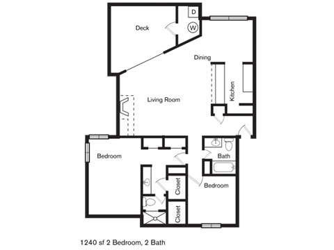 Floor plan for 2 beds, 2 baths, 1240 sqft