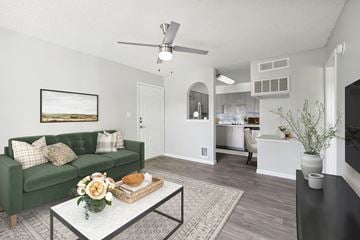 El Paso apartment for rent - a living room with a green couch and a coffee table