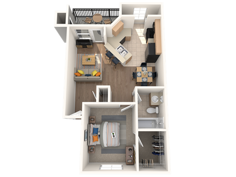 Floor plan for 1 bed, 1 bath, 603 sqft