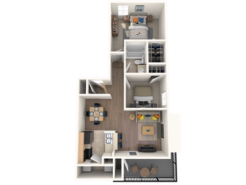 Floor plan for 2 beds, 1 bath, 765 sqft