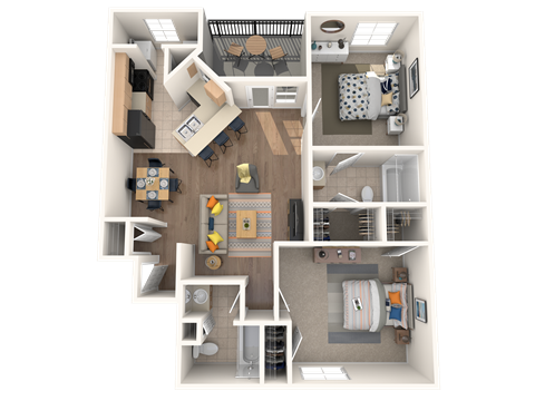 Floor plan for 2 beds, 2 baths, 917 sqft