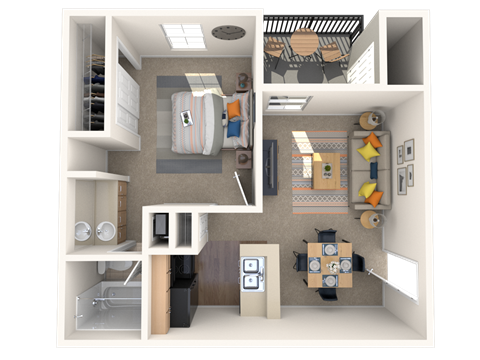Floor plan for 1 bed, 1 bath, 486 sqft