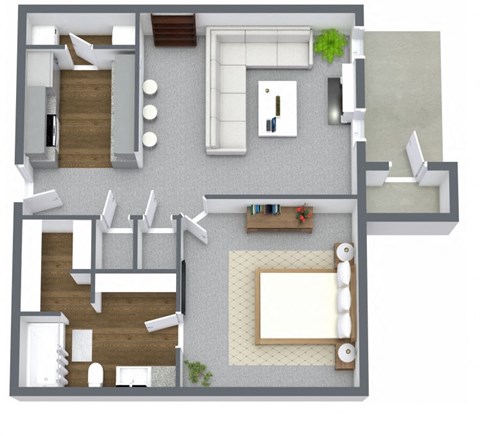 Floor plan for 1 bed, 1 bath, 740 sqft