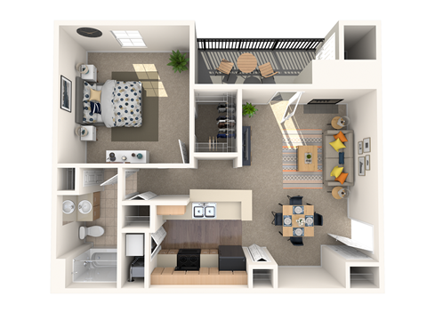 Floor plan for 1 bed, 1 bath, 603 sqft