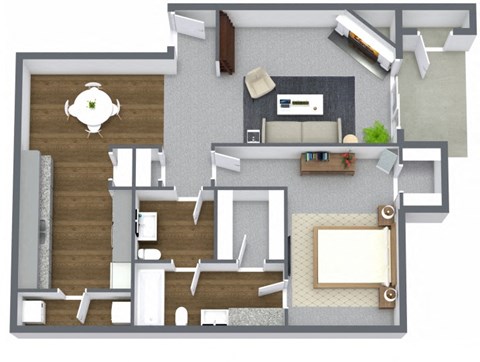 Floor plan for 1 bed, 1.5 baths, 929 sqft