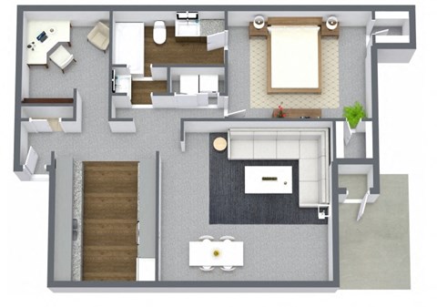 Floor plan for 1 bed, 1 bath, 987 sqft